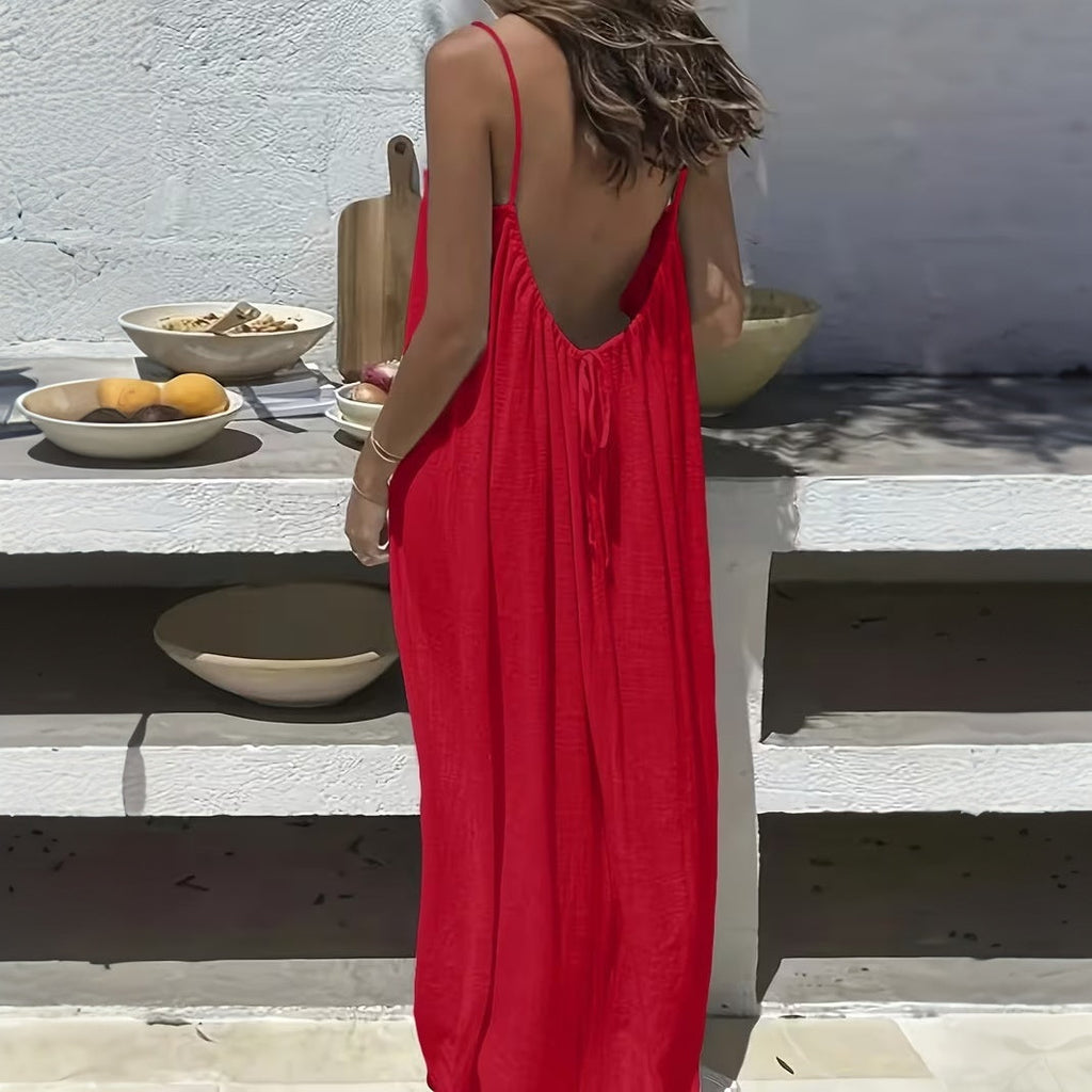Flowy backless spaghetti strap maxi dress for women