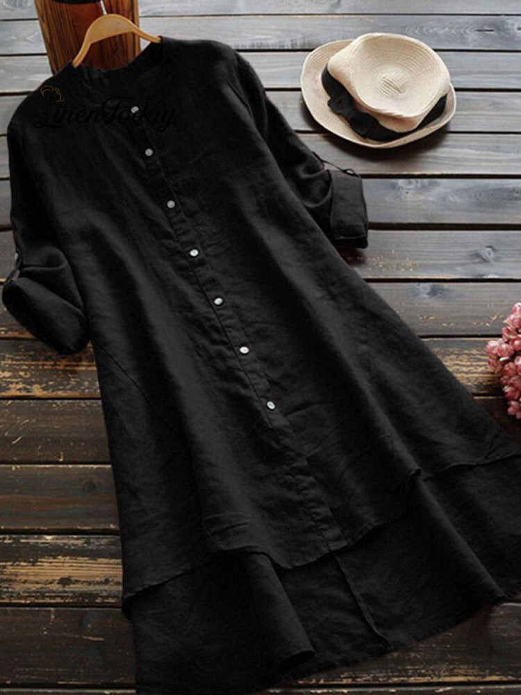 Cotton linen shirt dress for women loose fit casual style