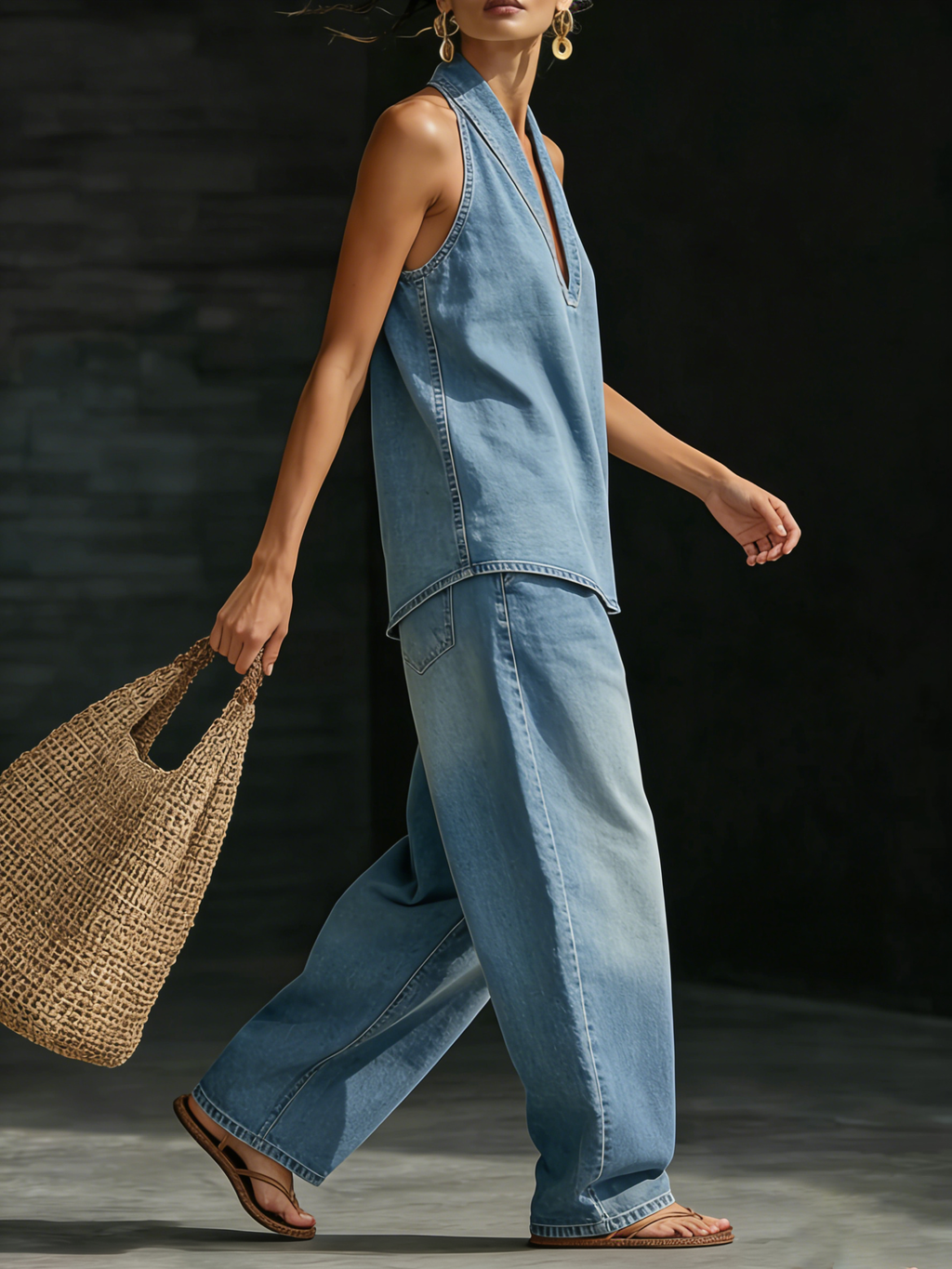 Two-piece matching denim set for women jacket and pants