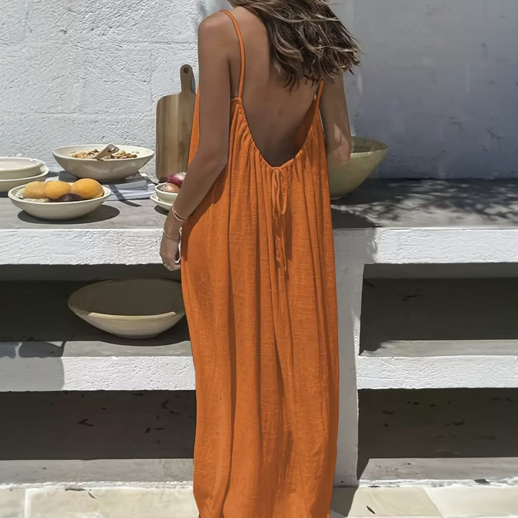 Flowy backless spaghetti strap maxi dress for women