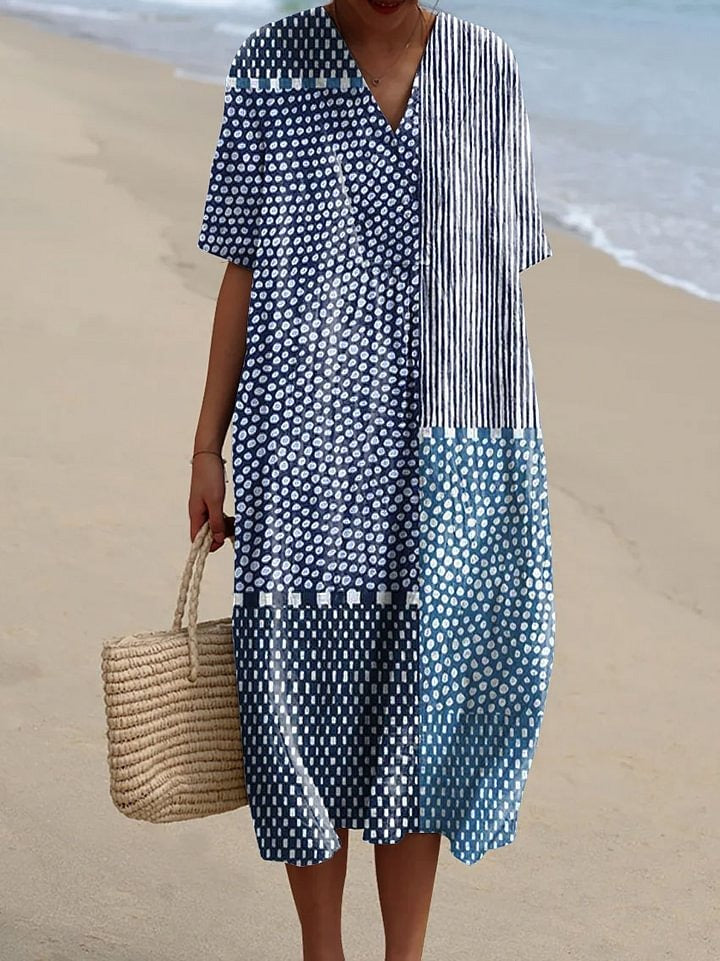 Abstract polka dot stripe art print dress for women