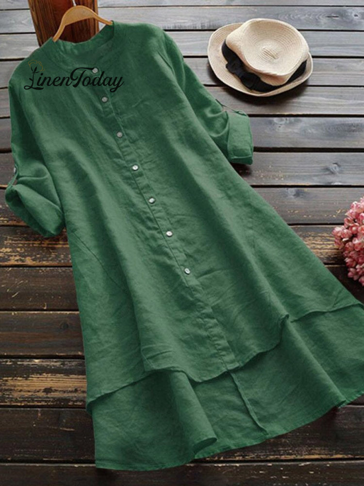 Cotton linen shirt dress for women loose fit casual style