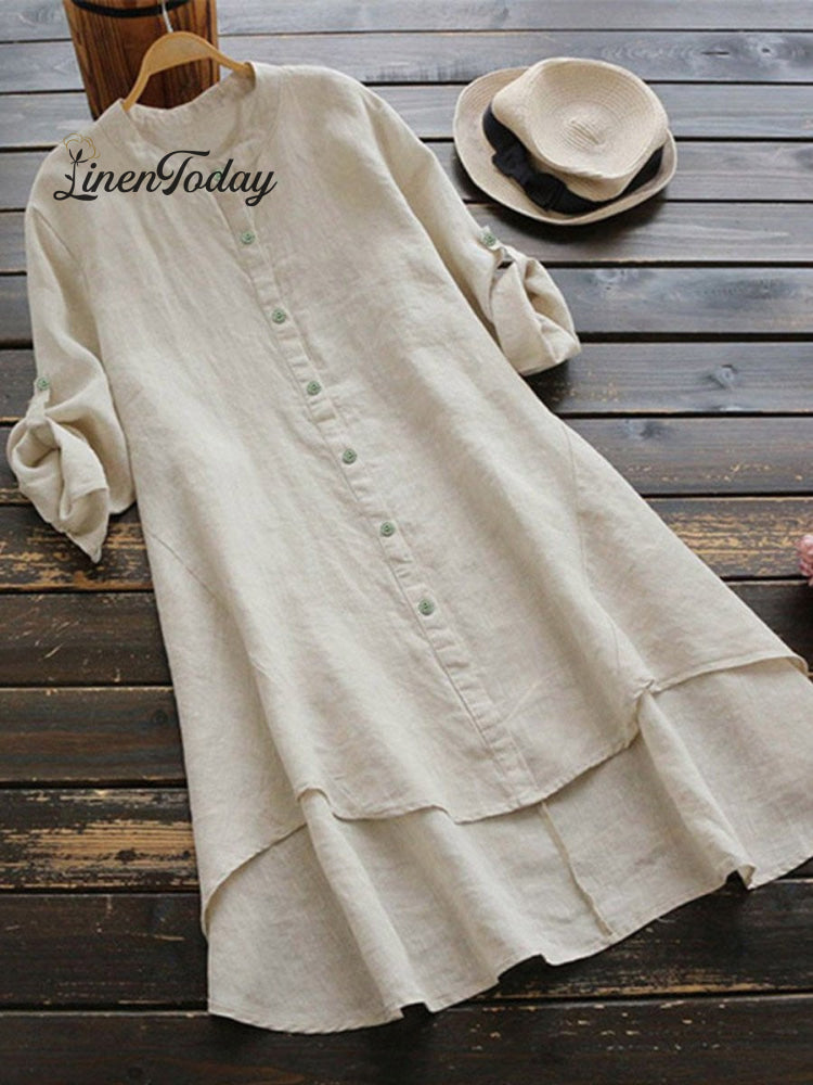 Cotton linen shirt dress for women loose fit casual style