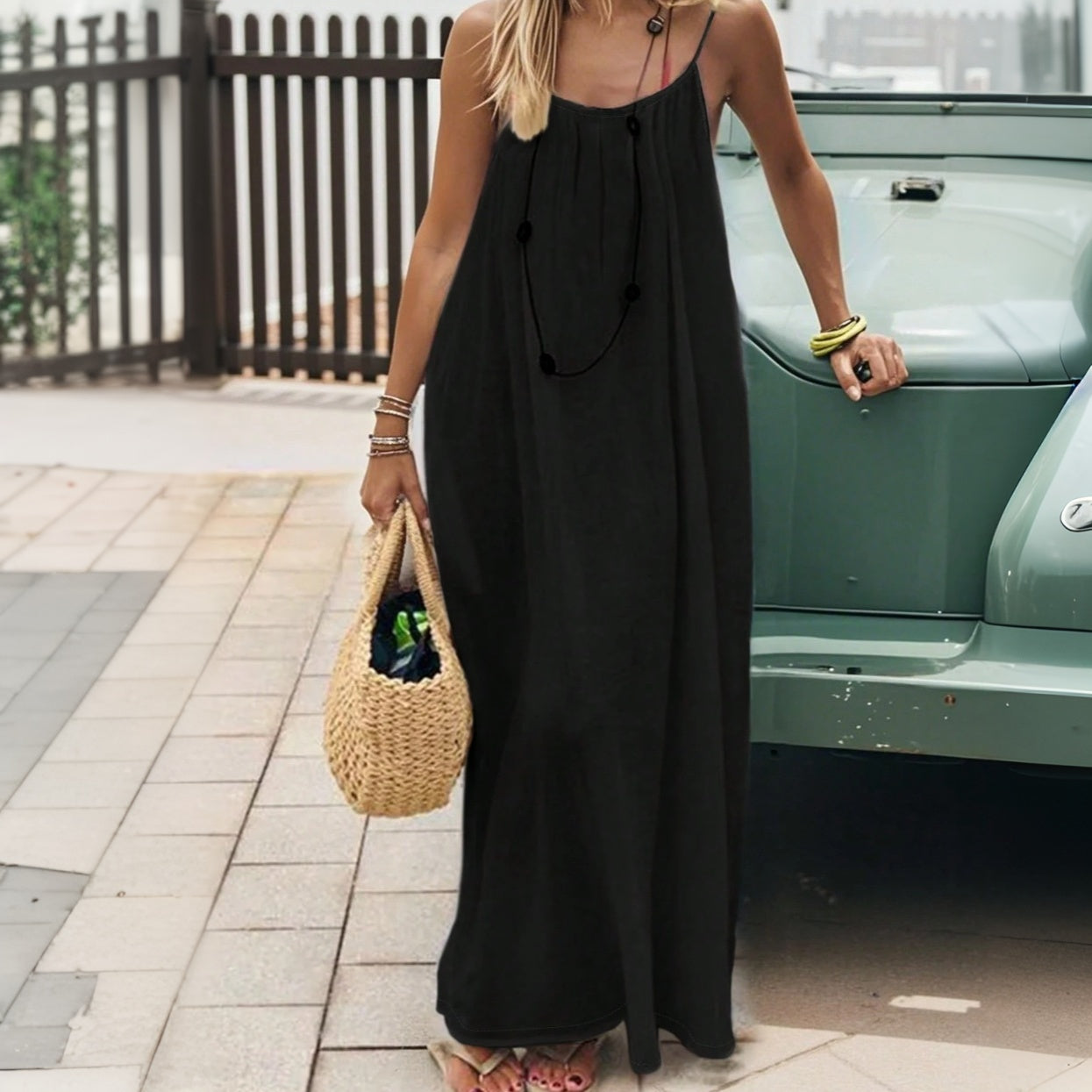Flowy backless spaghetti strap maxi dress for women