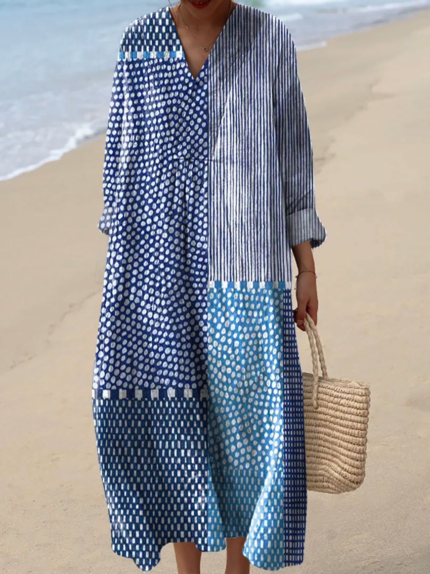 Abstract polka dot stripe art print dress for women