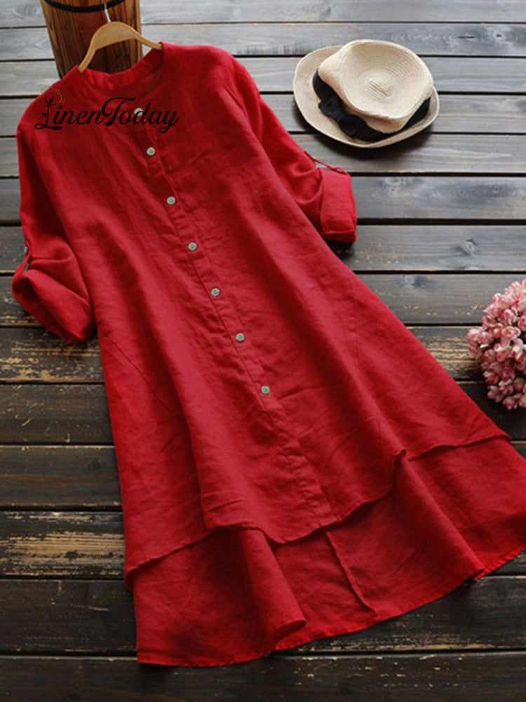 Cotton linen shirt dress for women loose fit casual style