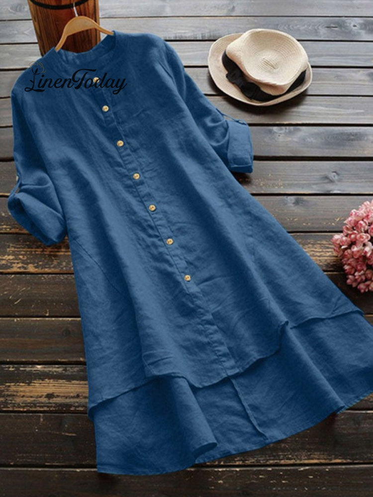 Cotton linen shirt dress for women loose fit casual style