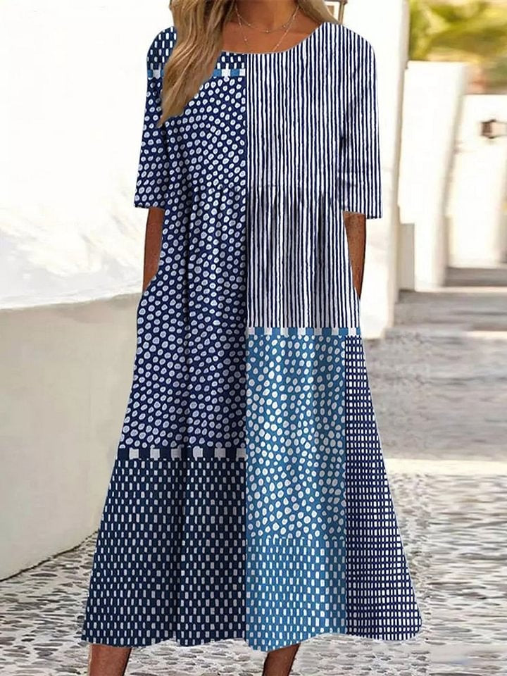 Abstract polka dot stripe art print dress for women