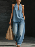 Two-piece matching denim set for women jacket and pants