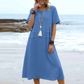 Tiered boho midi dress for women round neck summer style
