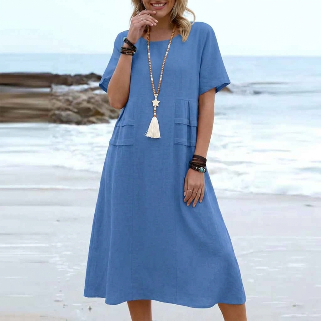 Tiered boho midi dress for women round neck summer style