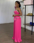 Rhinestone strapless pink peplum and palazzo pants co-ord set