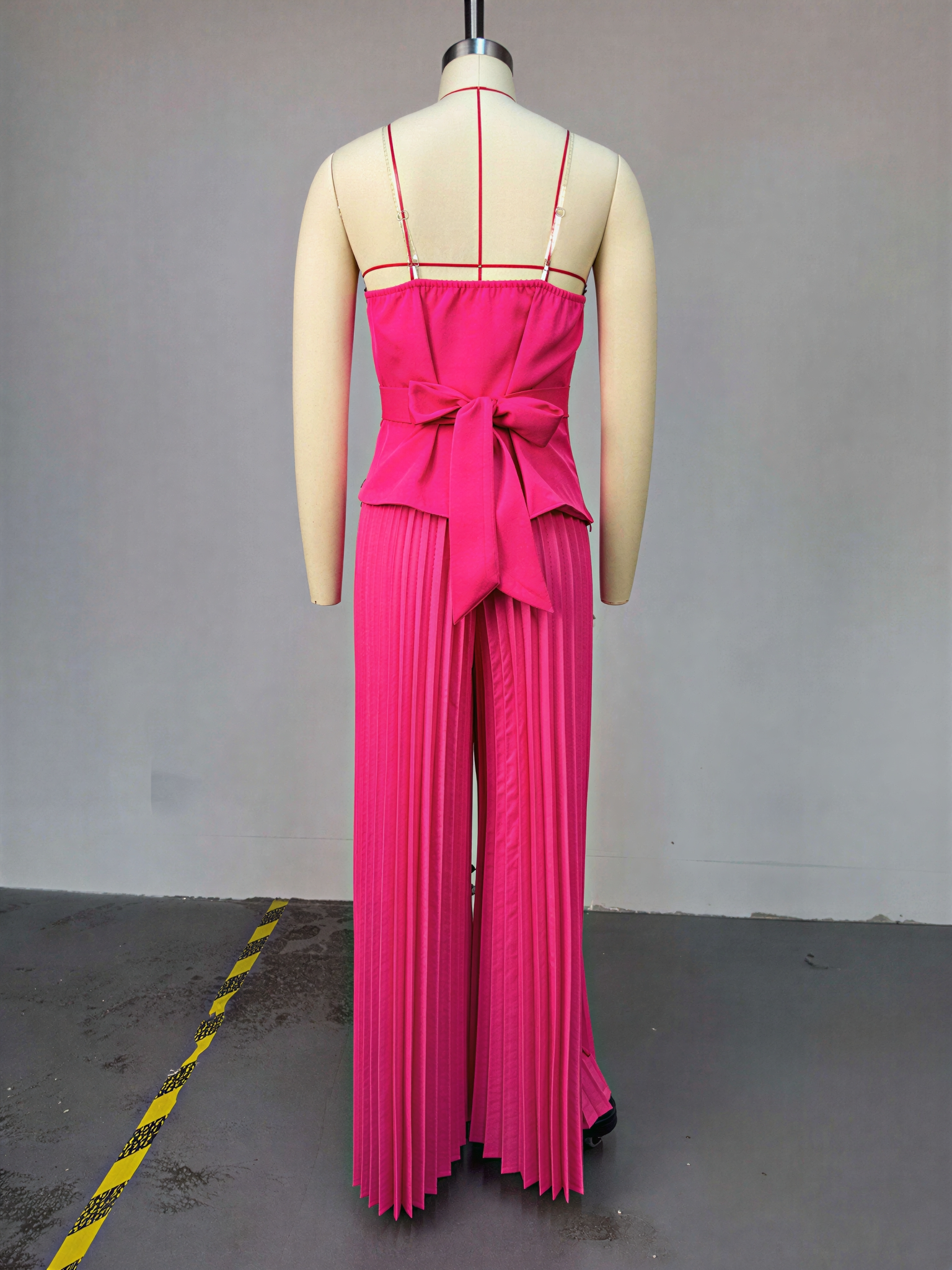 Rhinestone strapless pink peplum and palazzo pants co-ord set