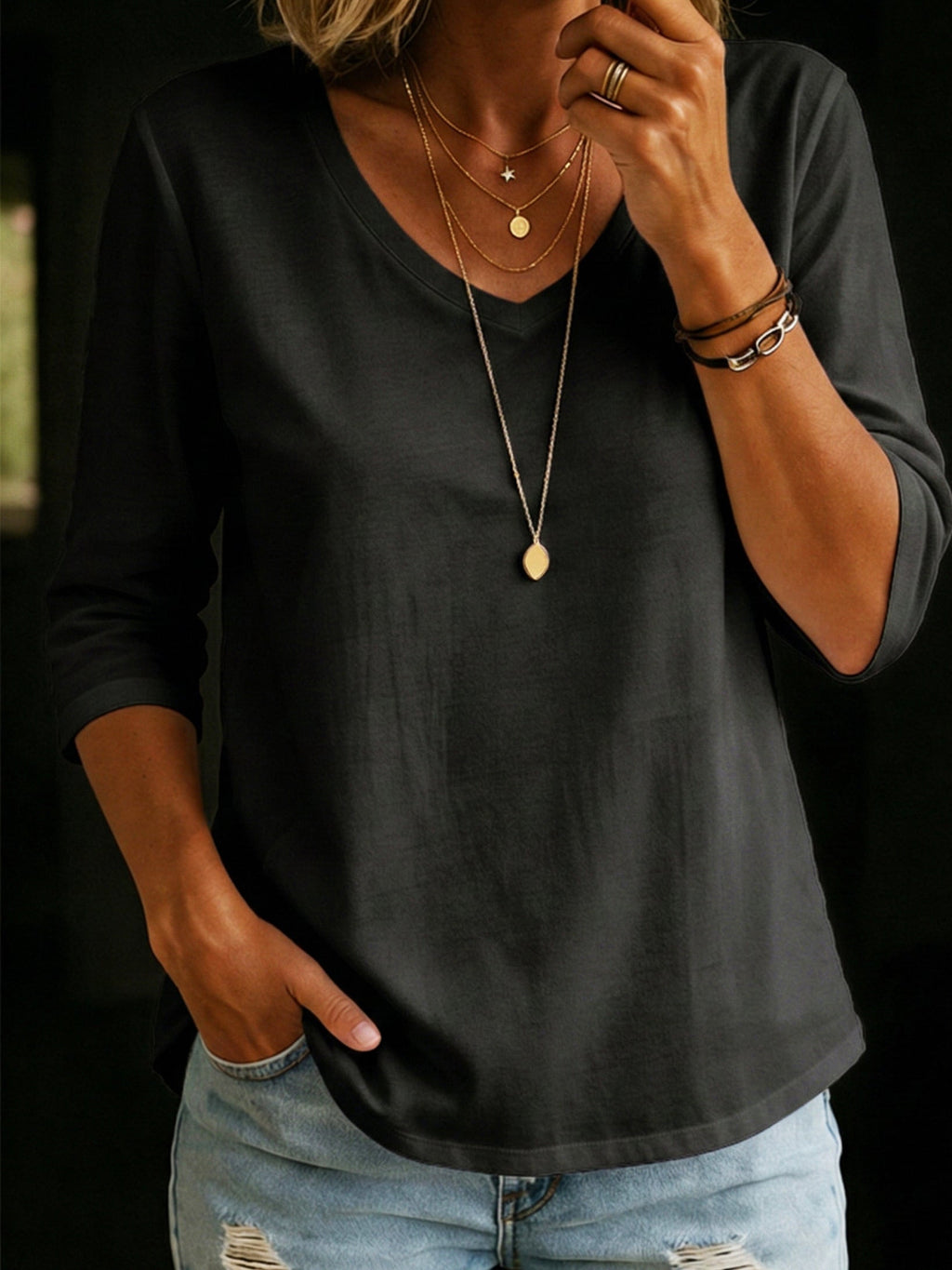 Loose fit cotton tee for women relaxed crew neck