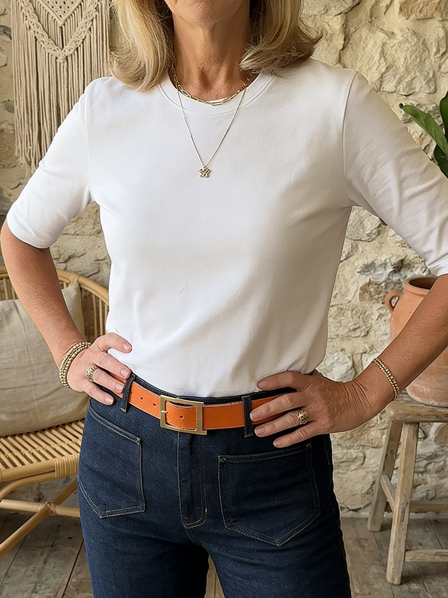 Premium cotton crew neck tee for women in multiple colors