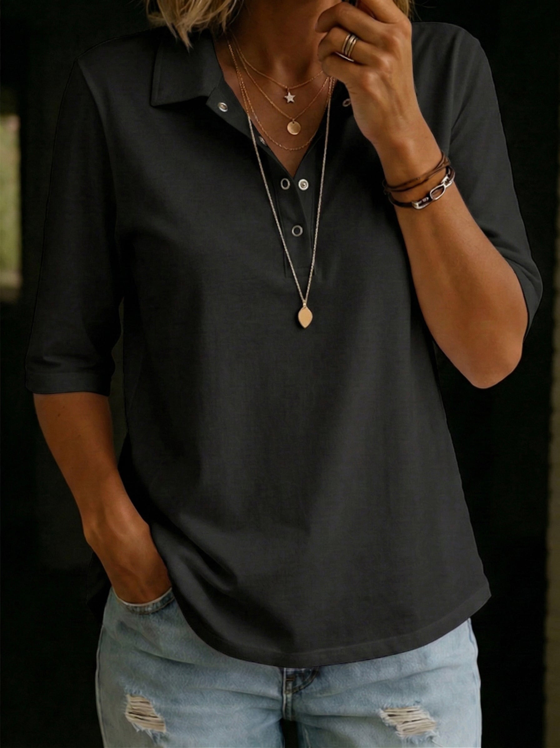 Classic polo shirt for women with knit collar in cotton