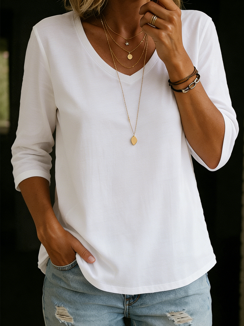 Loose fit cotton tee for women relaxed crew neck