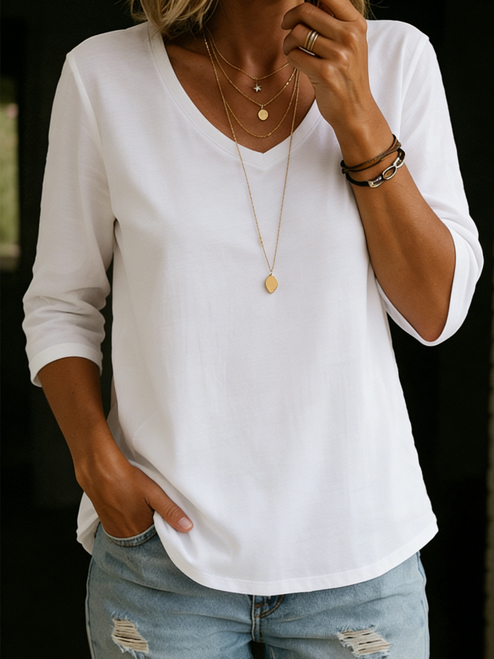 Loose fit cotton tee for women relaxed crew neck