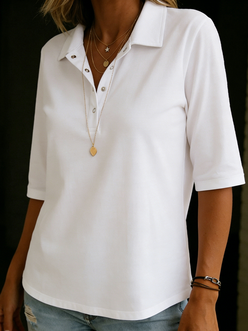 Classic polo shirt for women with knit collar in cotton